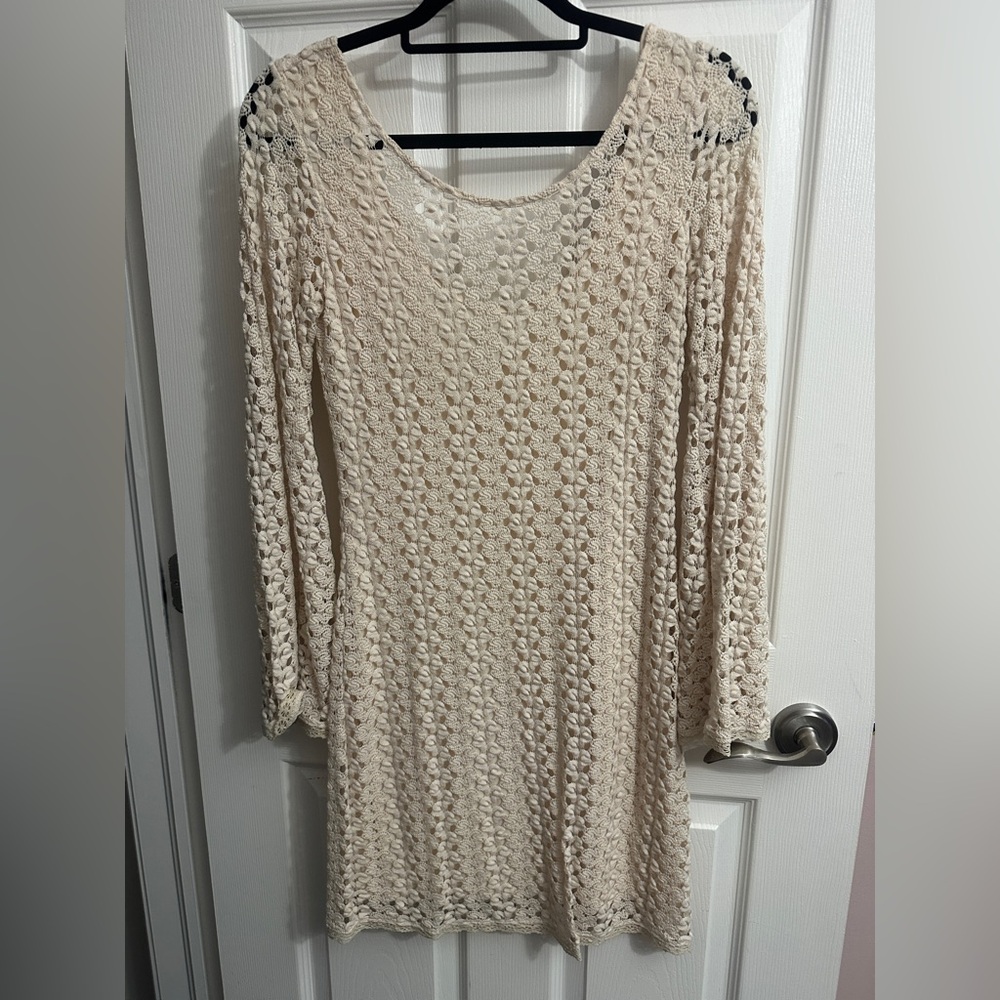 Free People Cream Long Sleeve Lace Dress